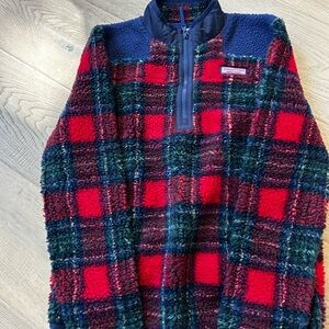Vineyard Vines Plaid Sherpa Quarter Zip Pullover